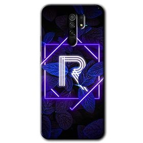 Xiaomi Redmi 9 Dark Neon Yaprak R Harfi Baskılı Uyumlu Silikon Kılıf