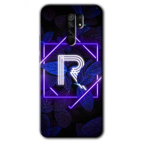Xiaomi Redmi 9 Dark Neon Yaprak R Harfi Baskılı Uyumlu Silikon Kılıf