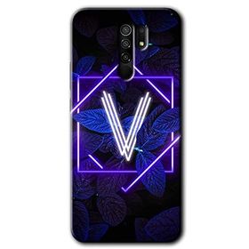 Xiaomi Redmi 9 Dark Neon Yaprak V Harfi Baskılı Uyumlu Silikon Kılıf