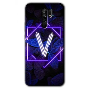 Xiaomi Redmi 9 Dark Neon Yaprak V Harfi Baskılı Uyumlu Silikon Kılıf