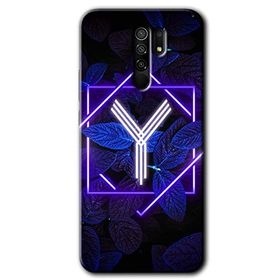 Xiaomi Redmi 9 Dark Neon Yaprak Y Harfi Baskılı Uyumlu Silikon Kılıf