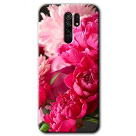 Xiaomi Redmi 9 Kırmızı Beyaz Gül Baskılı Uyumlu Silikon Kılıf