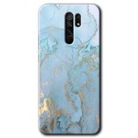 Xiaomi Redmi 9 Mavi Gold Mermer Baskılı Uyumlu Silikon Kılıf