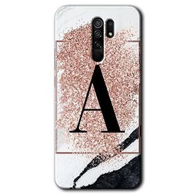 Xiaomi Redmi 9 Pembe Mermer Desenli A Harfi Baskılı Uyumlu Silikon Kılıf