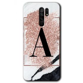 Xiaomi Redmi 9 Pembe Mermer Desenli A Harfi Baskılı Uyumlu Silikon Kılıf