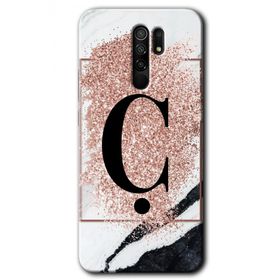 Xiaomi Redmi 9 Pembe Mermer Desenli C Harfi Baskılı Uyumlu Silikon Kılıf