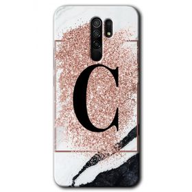 Xiaomi Redmi 9 Pembe Mermer Desenli C Harfi Baskılı Uyumlu Silikon Kılıf