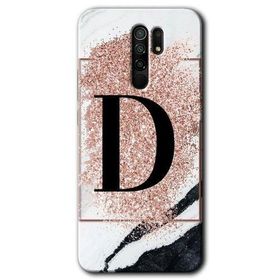 Xiaomi Redmi 9 Pembe Mermer Desenli D Harfi Baskılı Uyumlu Silikon Kılıf