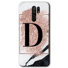 Xiaomi Redmi 9 Pembe Mermer Desenli D Harfi Baskılı Uyumlu Silikon Kılıf