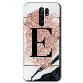 Xiaomi Redmi 9 Pembe Mermer Desenli E Harfi Baskılı Uyumlu Silikon Kılıf