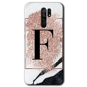 Xiaomi Redmi 9 Pembe Mermer Desenli F Harfi Baskılı Uyumlu Silikon Kılıf