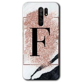 Xiaomi Redmi 9 Pembe Mermer Desenli F Harfi Baskılı Uyumlu Silikon Kılıf