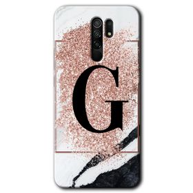 Xiaomi Redmi 9 Pembe Mermer Desenli G Harfi Baskılı Uyumlu Silikon Kılıf