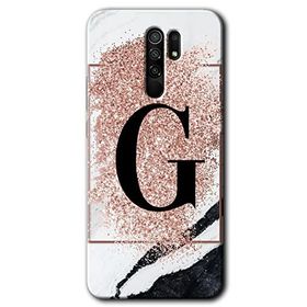 Xiaomi Redmi 9 Pembe Mermer Desenli G Harfi Baskılı Uyumlu Silikon Kılıf
