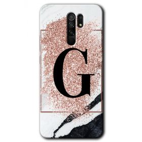 Xiaomi Redmi 9 Pembe Mermer Desenli G Harfi Baskılı Uyumlu Silikon Kılıf
