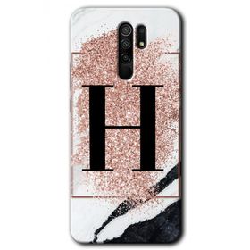 Xiaomi Redmi 9 Pembe Mermer Desenli H Harfi Baskılı Uyumlu Silikon Kılıf