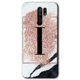 Xiaomi Redmi 9 Pembe Mermer Desenli İ Harfi Baskılı Uyumlu Silikon Kılıf