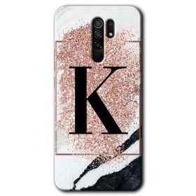 Xiaomi Redmi 9 Pembe Mermer Desenli K Harfi Baskılı Uyumlu Silikon Kılıf