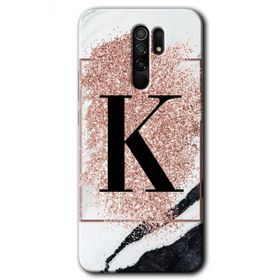 Xiaomi Redmi 9 Pembe Mermer Desenli K Harfi Baskılı Uyumlu Silikon Kılıf