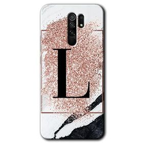 Xiaomi Redmi 9 Pembe Mermer Desenli L Harfi Baskılı Uyumlu Silikon Kılıf