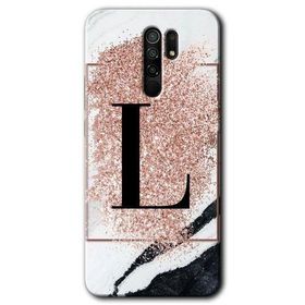 Xiaomi Redmi 9 Pembe Mermer Desenli L Harfi Baskılı Uyumlu Silikon Kılıf