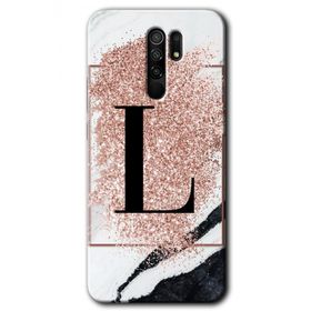 Xiaomi Redmi 9 Pembe Mermer Desenli L Harfi Baskılı Uyumlu Silikon Kılıf