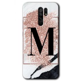 Xiaomi Redmi 9 Pembe Mermer Desenli M Harfi Baskılı Uyumlu Silikon Kılıf