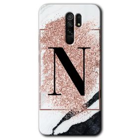 Xiaomi Redmi 9 Pembe Mermer Desenli N Harfi Baskılı Uyumlu Silikon Kılıf