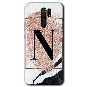 Xiaomi Redmi 9 Pembe Mermer Desenli N Harfi Baskılı Uyumlu Silikon Kılıf