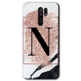 Xiaomi Redmi 9 Pembe Mermer Desenli N Harfi Baskılı Uyumlu Silikon Kılıf