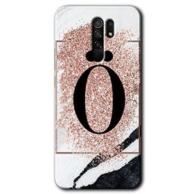 Xiaomi Redmi 9 Pembe Mermer Desenli O Harfi Baskılı Uyumlu Silikon Kılıf