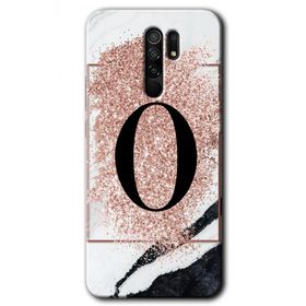 Xiaomi Redmi 9 Pembe Mermer Desenli O Harfi Baskılı Uyumlu Silikon Kılıf