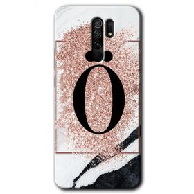 Xiaomi Redmi 9 Pembe Mermer Desenli O Harfi Baskılı Uyumlu Silikon Kılıf
