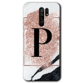 Xiaomi Redmi 9 Pembe Mermer Desenli P Harfi Baskılı Uyumlu Silikon Kılıf