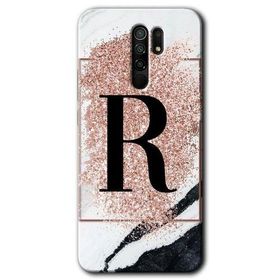 Xiaomi Redmi 9 Pembe Mermer Desenli R Harfi Baskılı Uyumlu Silikon Kılıf
