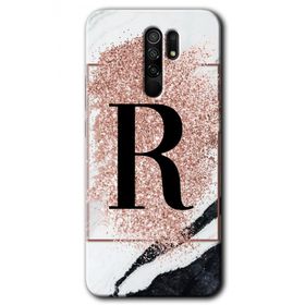 Xiaomi Redmi 9 Pembe Mermer Desenli R Harfi Baskılı Uyumlu Silikon Kılıf