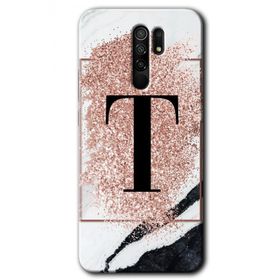 Xiaomi Redmi 9 Pembe Mermer Desenli T Harfi Baskılı Uyumlu Silikon Kılıf