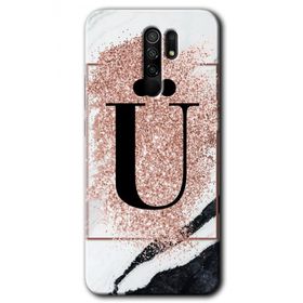 Xiaomi Redmi 9 Pembe Mermer Desenli Ü Harfi Baskılı Uyumlu Silikon Kılıf
