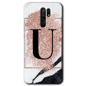 Xiaomi Redmi 9 Pembe Mermer Desenli Ü Harfi Baskılı Uyumlu Silikon Kılıf