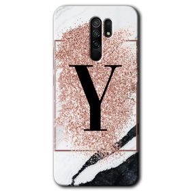 Xiaomi Redmi 9 Pembe Mermer Desenli Y Harfi Baskılı Uyumlu Silikon Kılıf