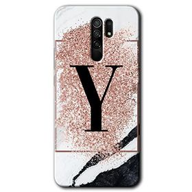 Xiaomi Redmi 9 Pembe Mermer Desenli Y Harfi Baskılı Uyumlu Silikon Kılıf