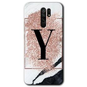 Xiaomi Redmi 9 Pembe Mermer Desenli Y Harfi Baskılı Uyumlu Silikon Kılıf