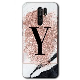 Xiaomi Redmi 9 Pembe Mermer Desenli Y Harfi Baskılı Uyumlu Silikon Kılıf