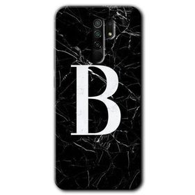 Xiaomi Redmi 9 Siyah Mermer Desenli B Harfi Baskılı Uyumlu Silikon Kılıf