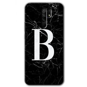Xiaomi Redmi 9 Siyah Mermer Desenli B Harfi Baskılı Uyumlu Silikon Kılıf