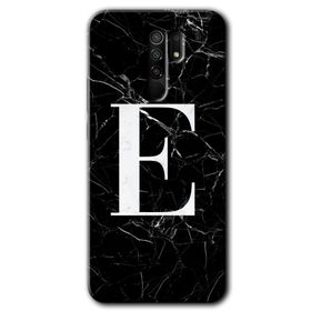 Xiaomi Redmi 9 Siyah Mermer Desenli E Harfi Baskılı Uyumlu Silikon Kılıf