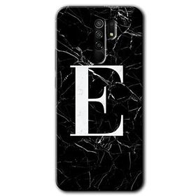 Xiaomi Redmi 9 Siyah Mermer Desenli E Harfi Baskılı Uyumlu Silikon Kılıf