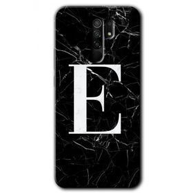 Xiaomi Redmi 9 Siyah Mermer Desenli E Harfi Baskılı Uyumlu Silikon Kılıf