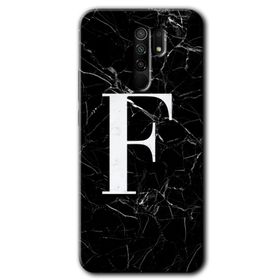 Xiaomi Redmi 9 Siyah Mermer Desenli F Harfi Baskılı Uyumlu Silikon Kılıf