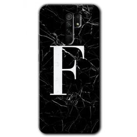 Xiaomi Redmi 9 Siyah Mermer Desenli F Harfi Baskılı Uyumlu Silikon Kılıf